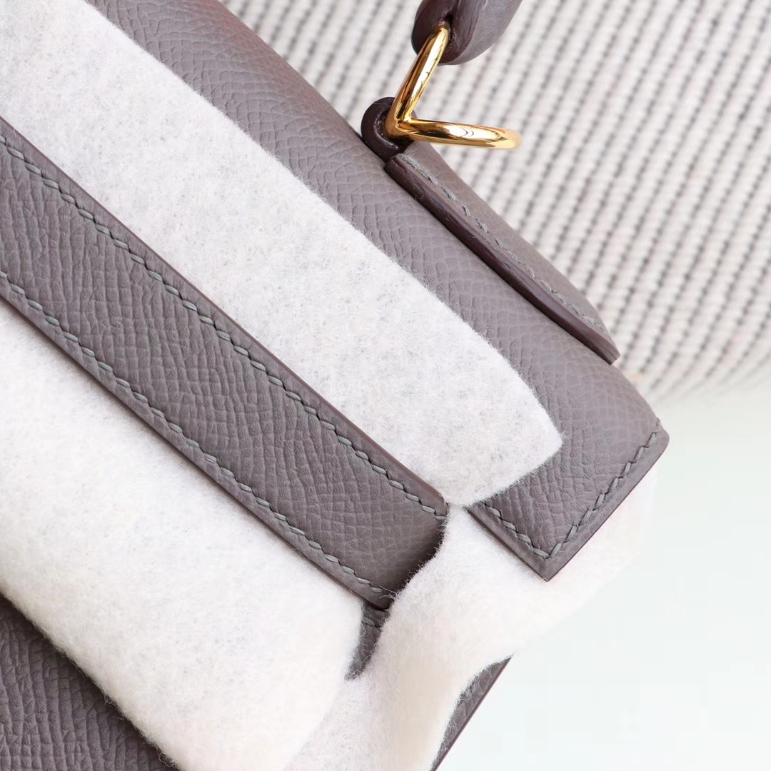 HERMES 8F锡器灰 Kelly28CM 原厂Epsom皮 凯丽凯莉包 纯手缝蜡线缝制工艺