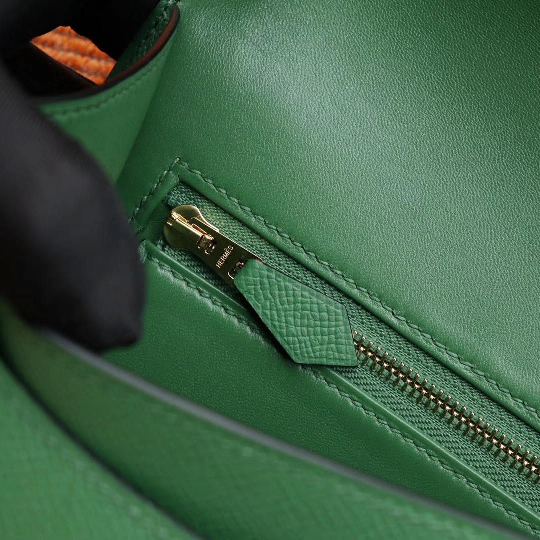 HERMES 1K竹子绿 Constance24CM 空姐包 原厂Epsom皮 银扣 纯手工手缝工艺制作