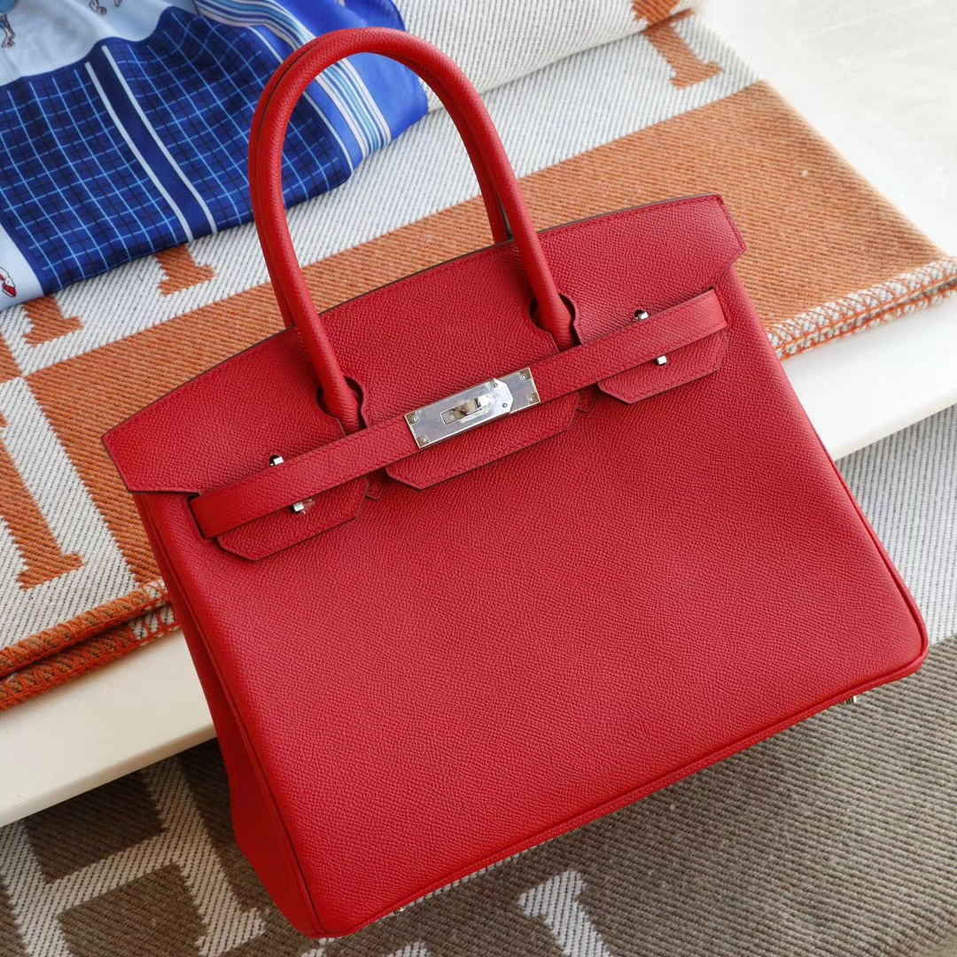 HERMES Q5国旗红 银扣 Birkin30CM 法国Epsom小牛皮 纯手缝蜡线缝制工艺