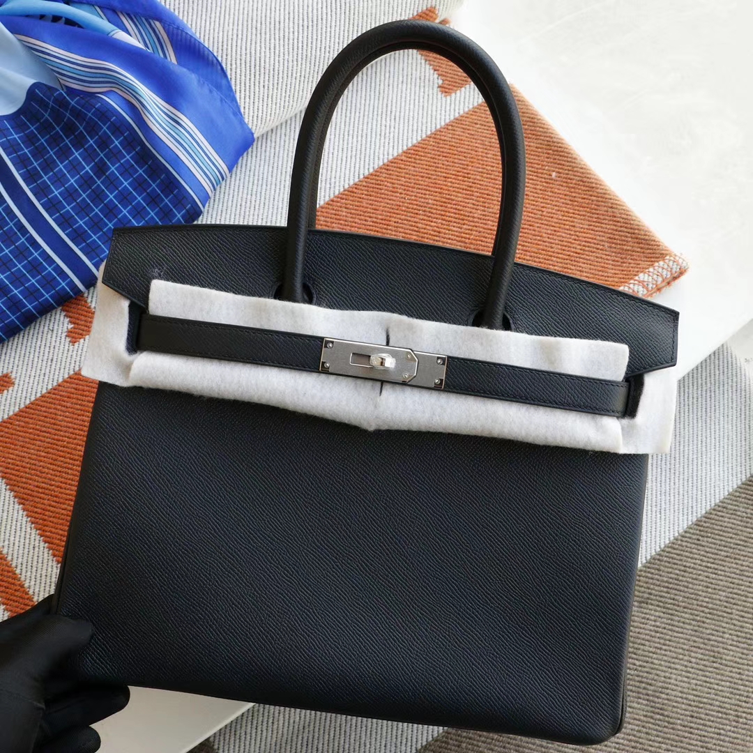 HERMES CC89黑色 银扣 Birkin30CM 法国Epsom小牛皮 纯手缝蜡线缝制工艺