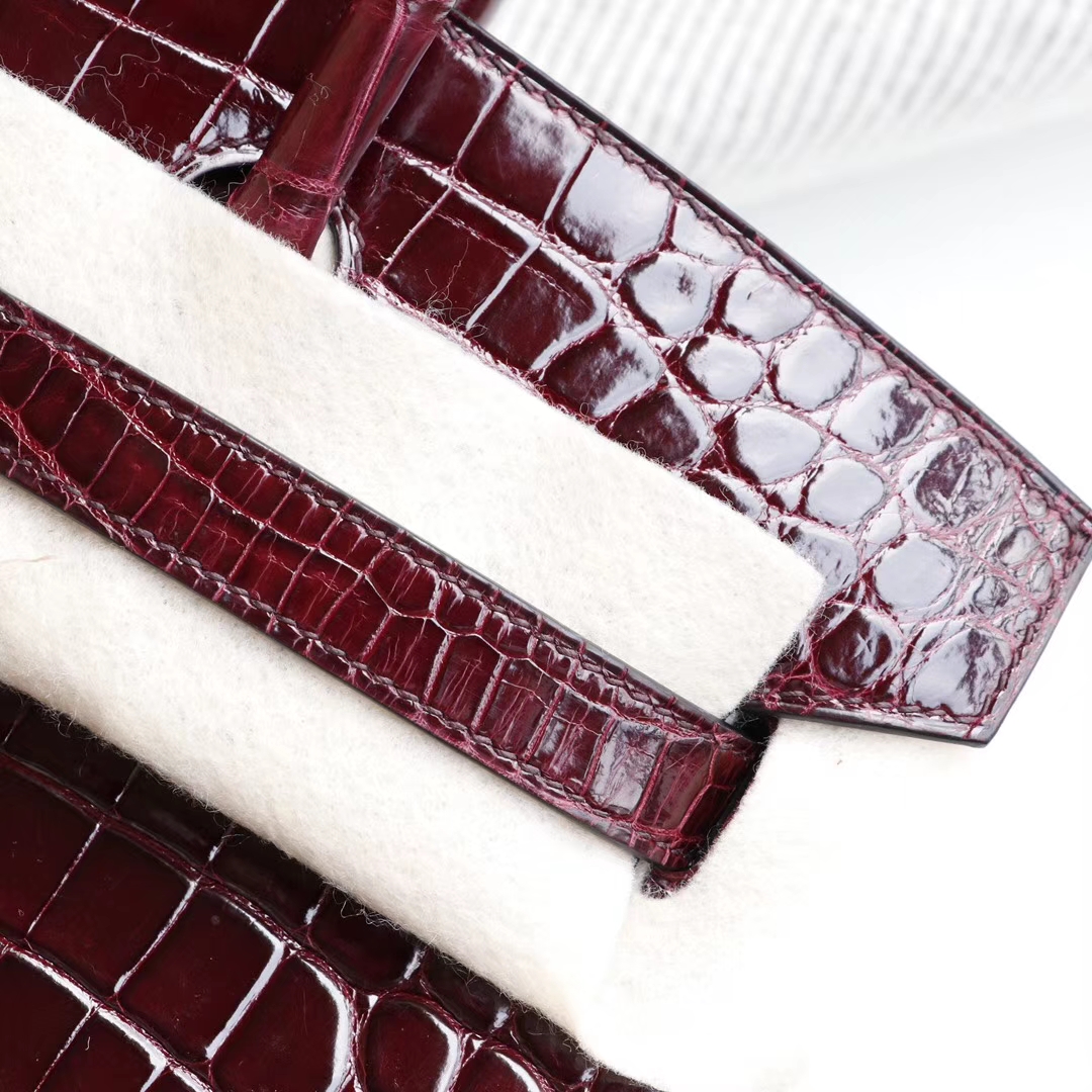 HERMES 客定发货、Birkin30CM 亮面鳄鱼 CK57 Bordeaux 波尔多酒红 银扣