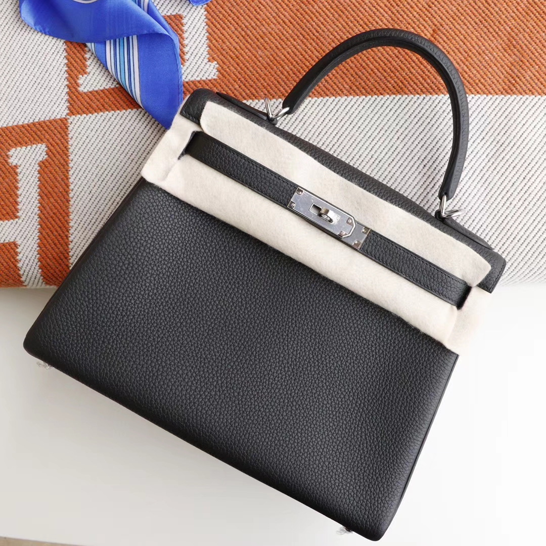 H家 CC89黑色 kelly28CM 法国Togo皮 全手缝银扣实拍  黑色超人气百搭色