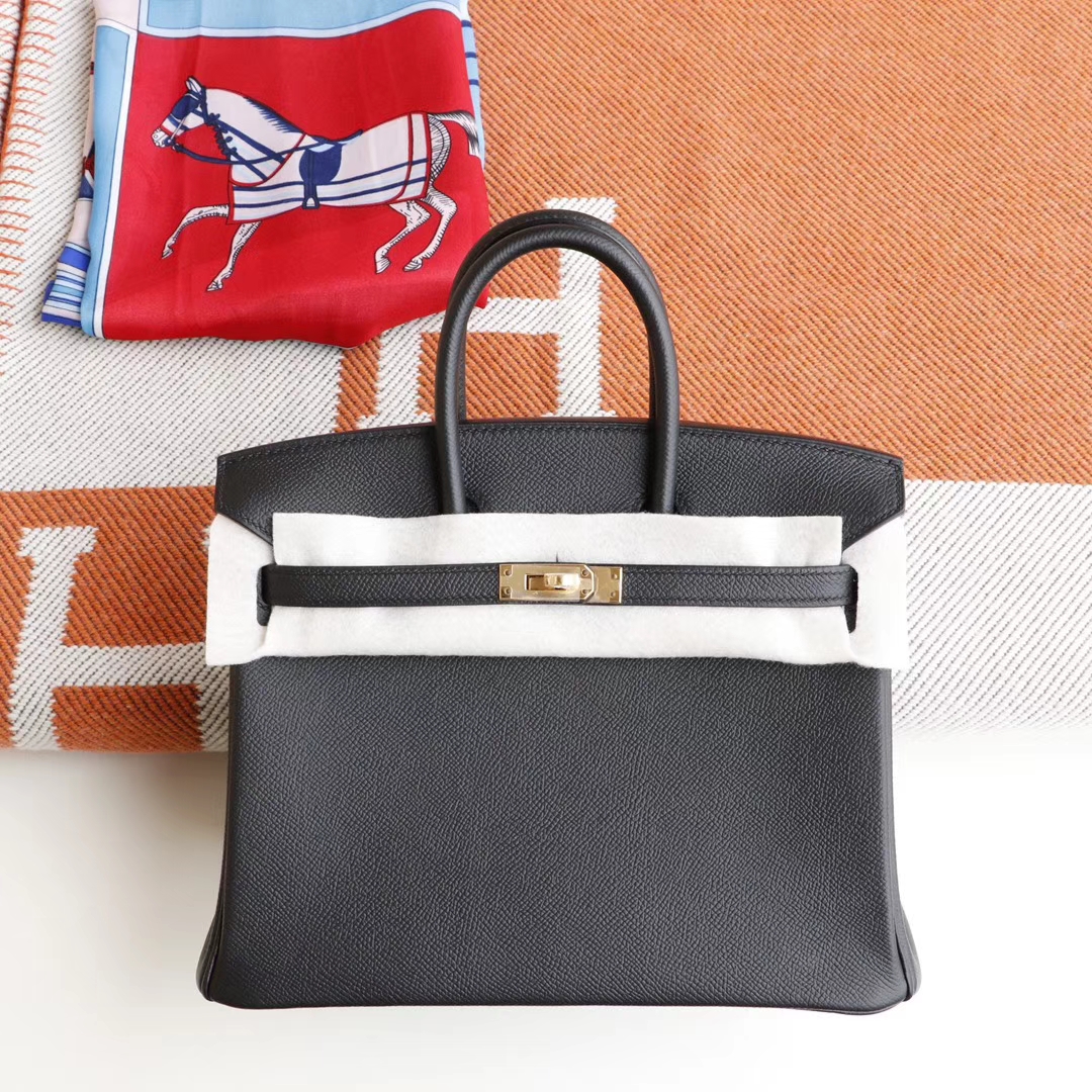 HERMES Birkin25CM CC89黑色 铂金包法国Epsom皮 老师傅全手缝 金扣