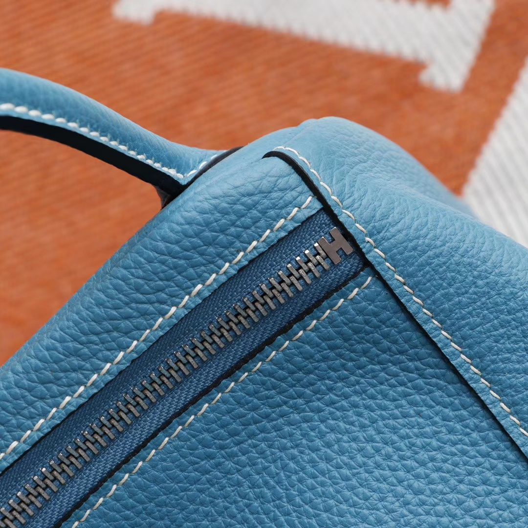 HERMES 7F孔雀蓝 湖水蓝 Lindy30CM togo皮 H家老师傅纯手缝蜡线 琳迪包