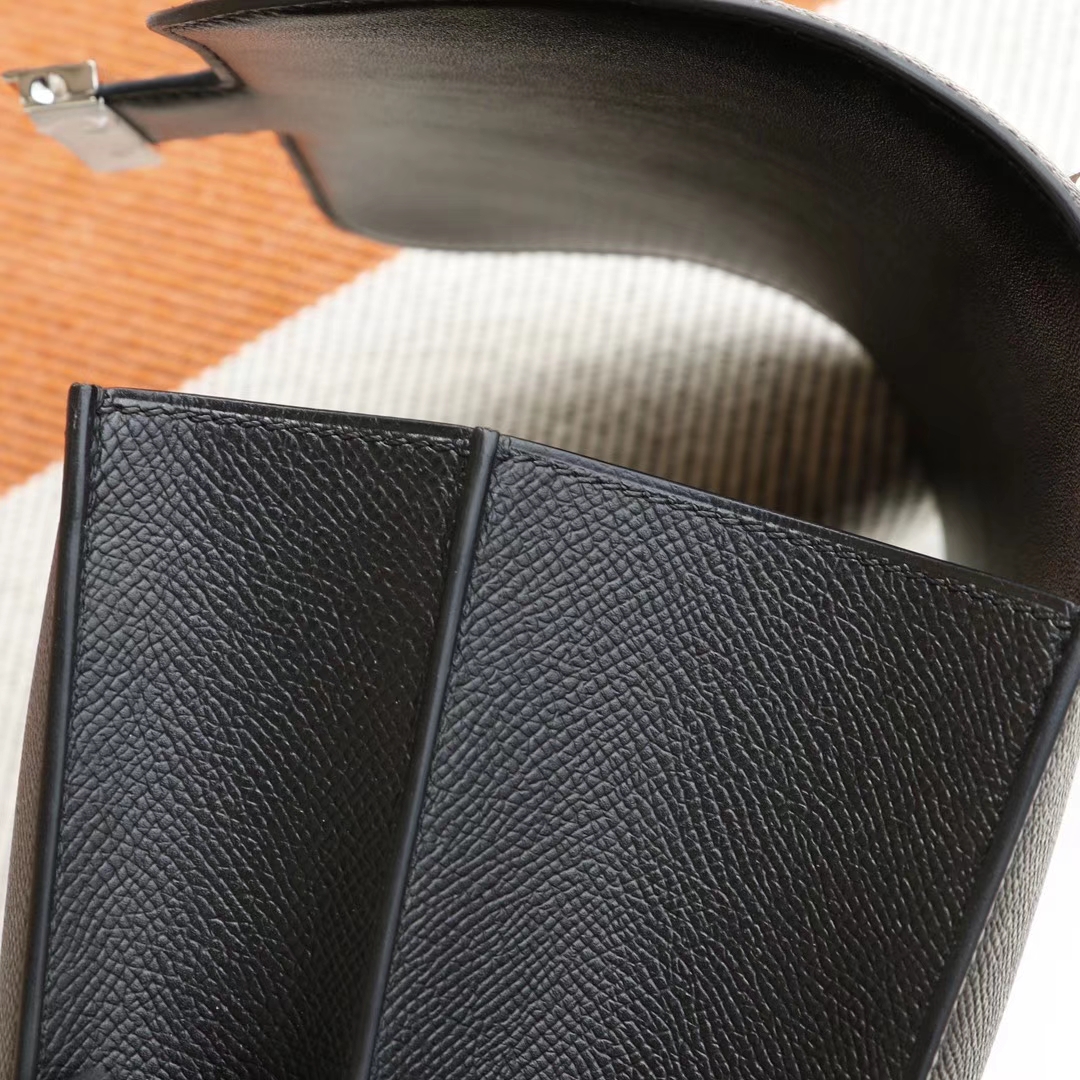 HERMES CC89黑色 Constance24CM 空姐包 原厂Epsom皮 银扣 纯手工手缝工艺制作