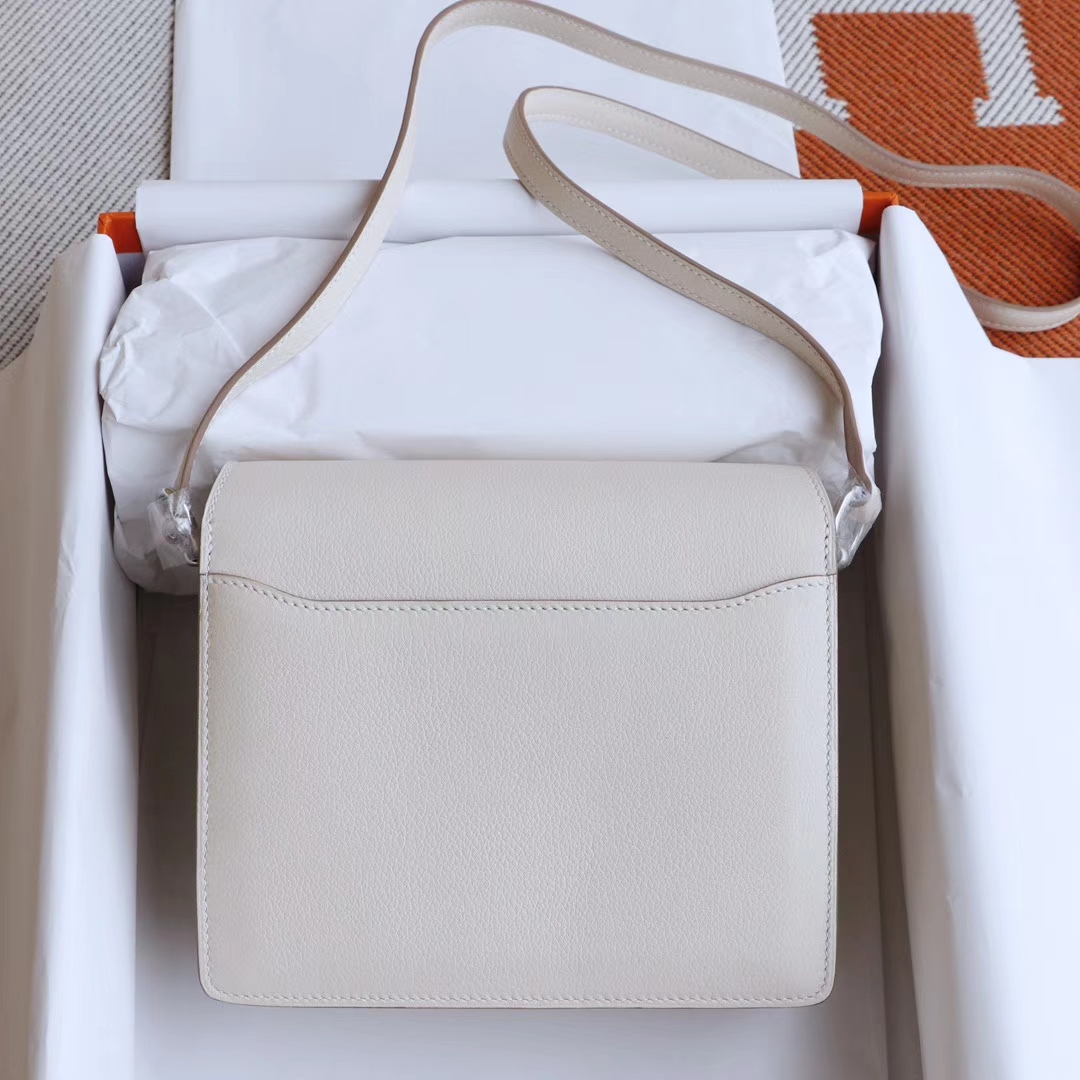 HERMES Roulis19CM 猪鼻子包 原厂Evercolor皮 顶级纯手缝工艺缝制 8L奶油白