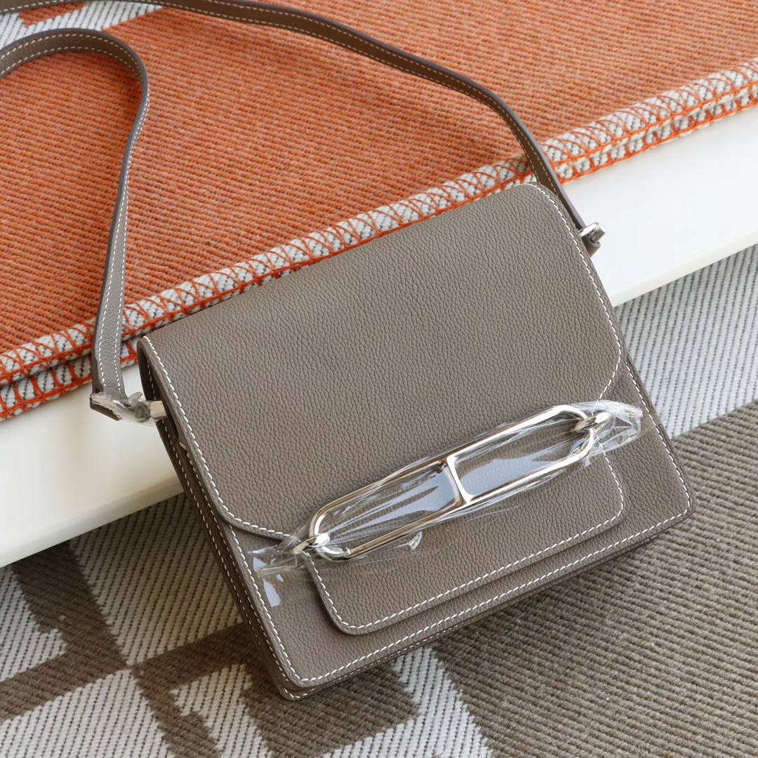 HERMES 爱马仕 CK18大象灰 银扣 Roulis19CM 猪鼻子包 原厂Togo皮 顶级纯手缝工艺缝制