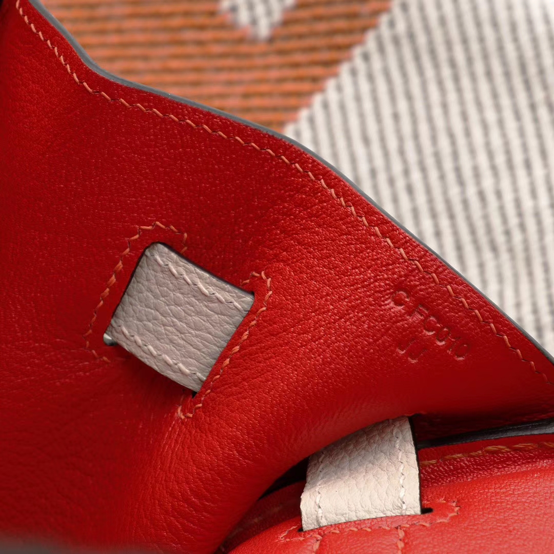爱马仕 竖条款 CC10奶昔白拼火焰橙 Birkin30CM 原厂togo皮 纯手缝蜡线缝制 铂金包
