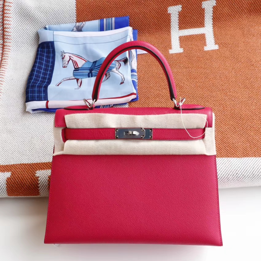 HERMES i6极致粉 最新色 很鲜艳 Kelly28cm Epsom 凯莉包 老师傅纯手工制作
