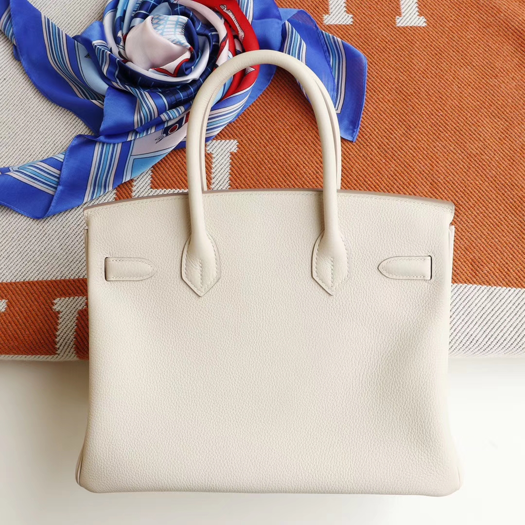HERMES CC10 奶昔白 铂金包 birkin30cm 法国togo小牛皮 银扣