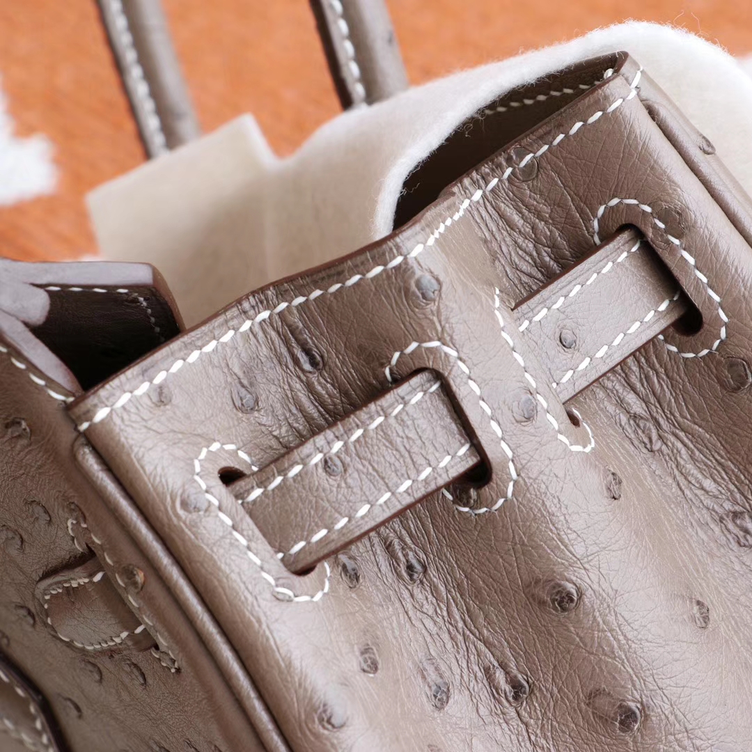 HERMES Birkin25CM Ck18大象灰 南非Kk鸵鸟皮 老师傅全手缝 金扣