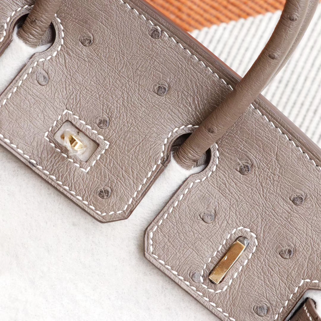 HERMES Birkin25CM Ck18大象灰 南非Kk鸵鸟皮 老师傅全手缝 金扣