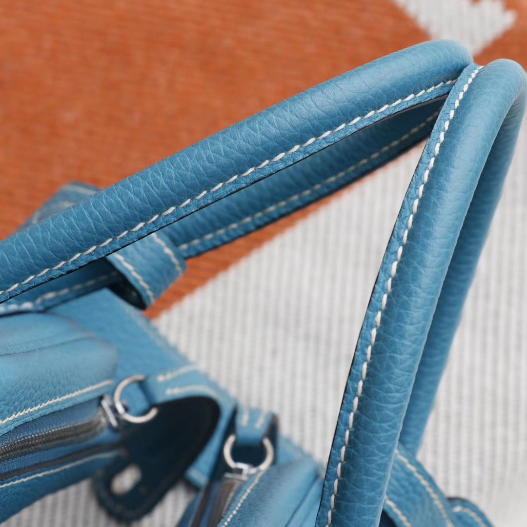 HERMES 7F孔雀蓝 湖水蓝 Lindy30CM togo皮 H家老师傅纯手缝蜡线 琳迪包