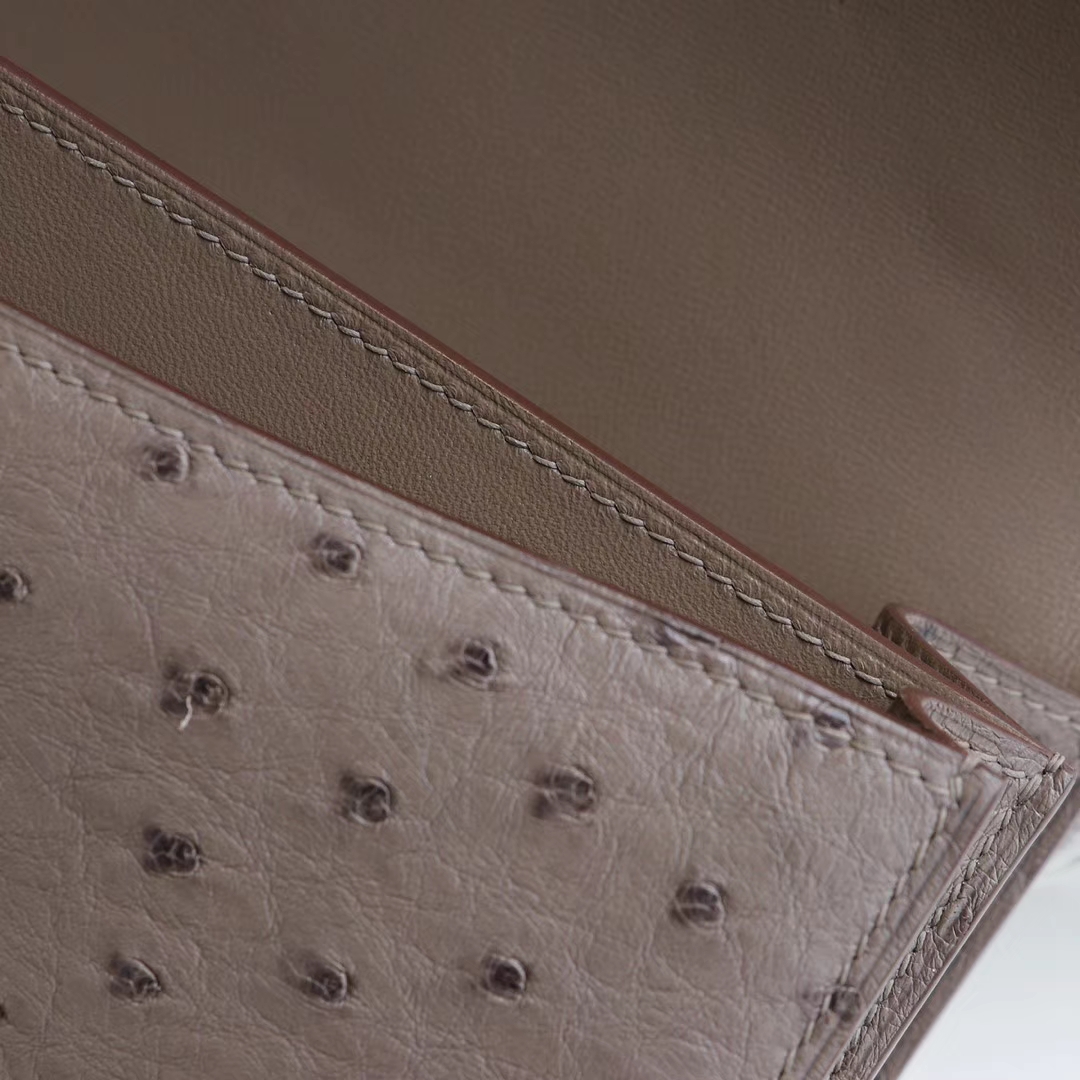 HERMES CK18大象灰 银扣 Constance26CM 空姐包26加长版 南非鸵鸟皮 纯手工手缝工艺