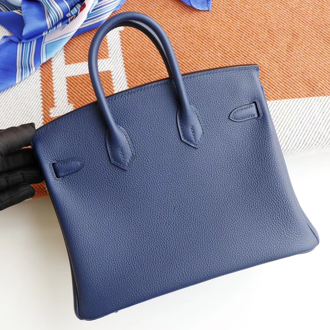 HERMES 现货、CK73宝石蓝 birkin25CM Togo皮 银扣 铂金包