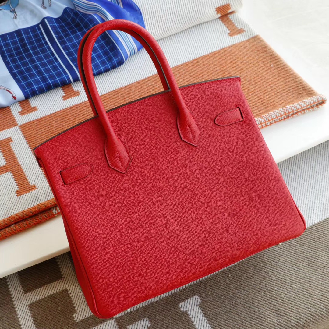 HERMES Q5国旗红 银扣 Birkin30CM 法国Epsom小牛皮 纯手缝蜡线缝制工艺