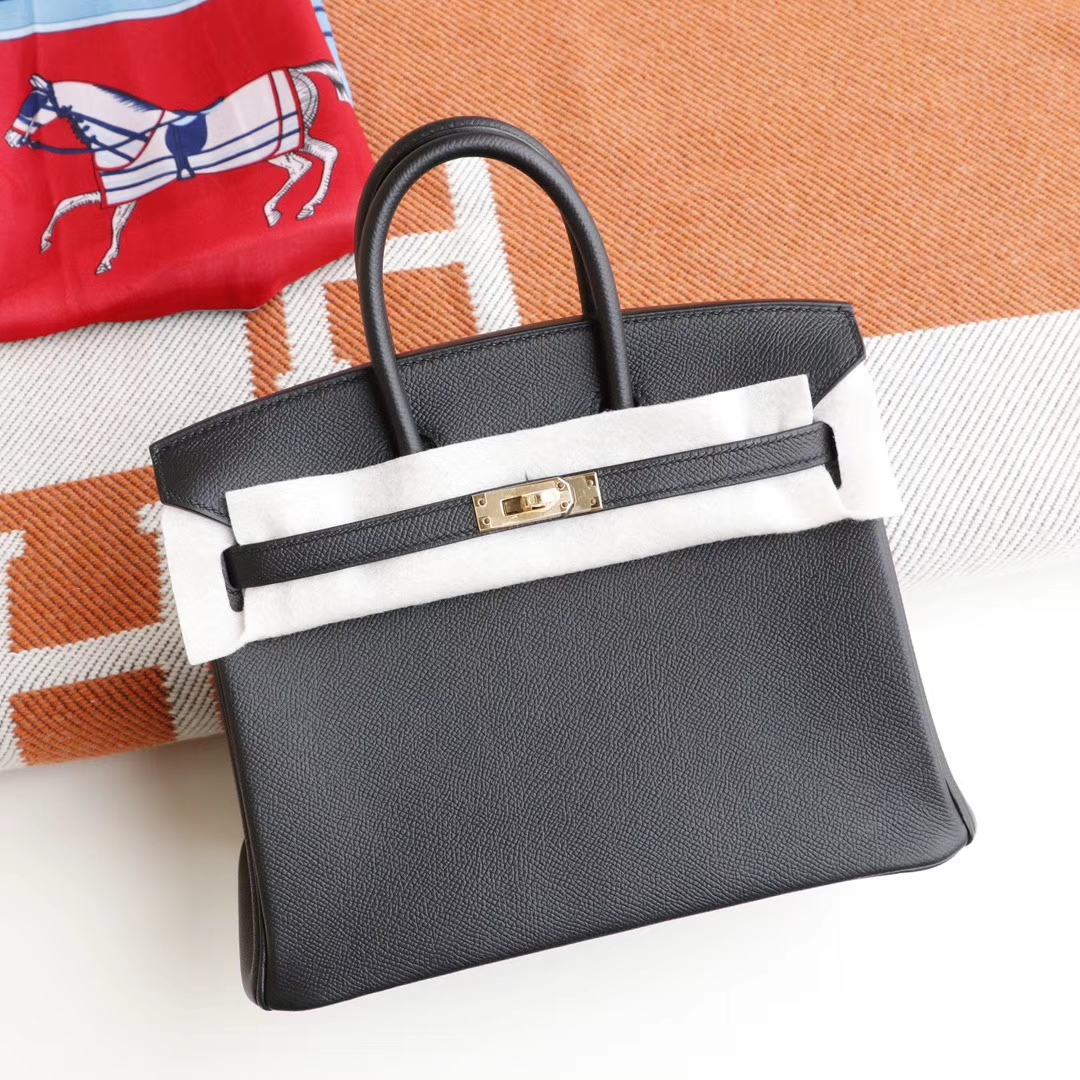 HERMES Birkin25CM CC89黑色 铂金包法国Epsom皮 老师傅全手缝 金扣
