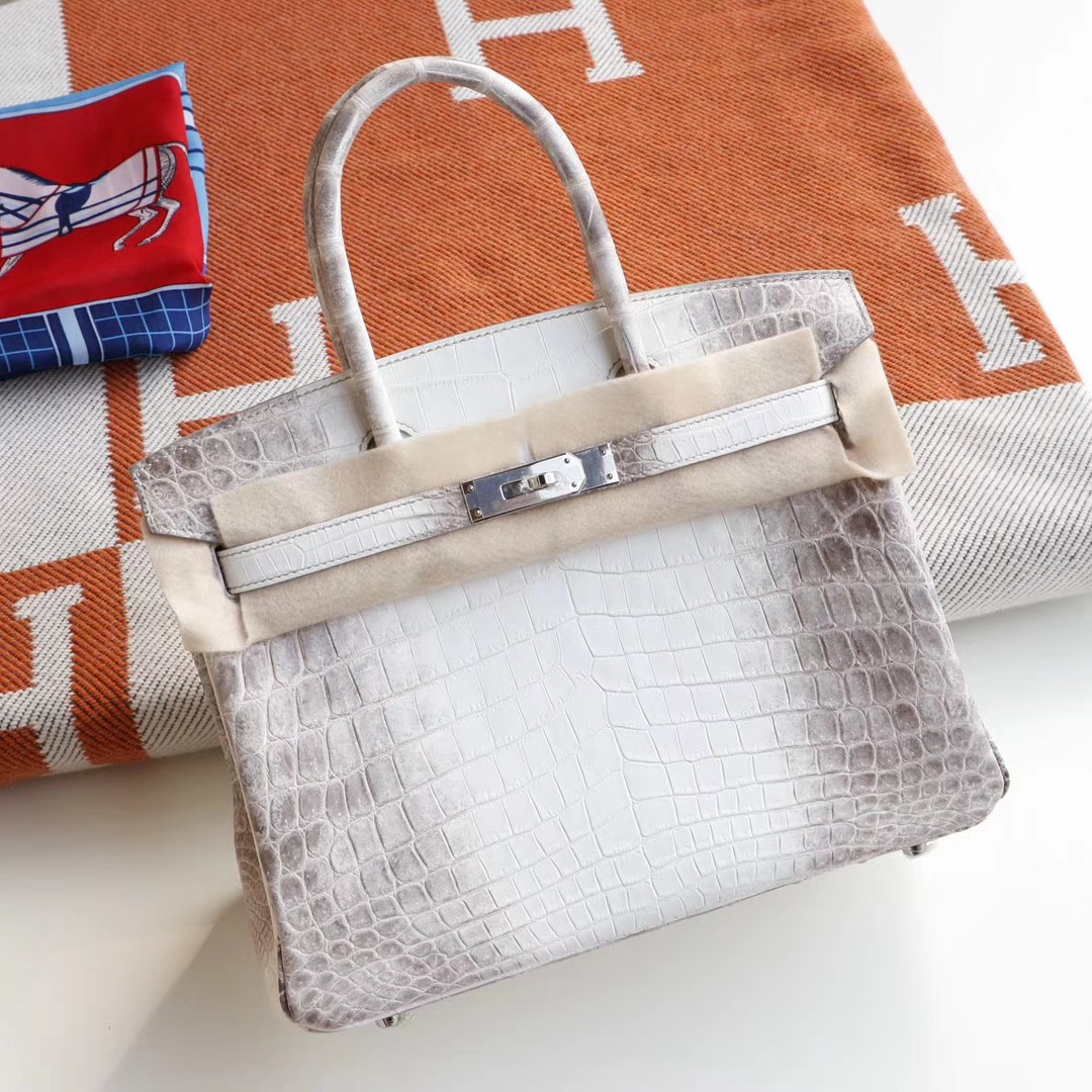 HERMES 喜马拉雅鳄鱼白 Birkin30CM 铂金包 永垂不朽的经典颜色 看着就高贵！纯手缝蜡线！