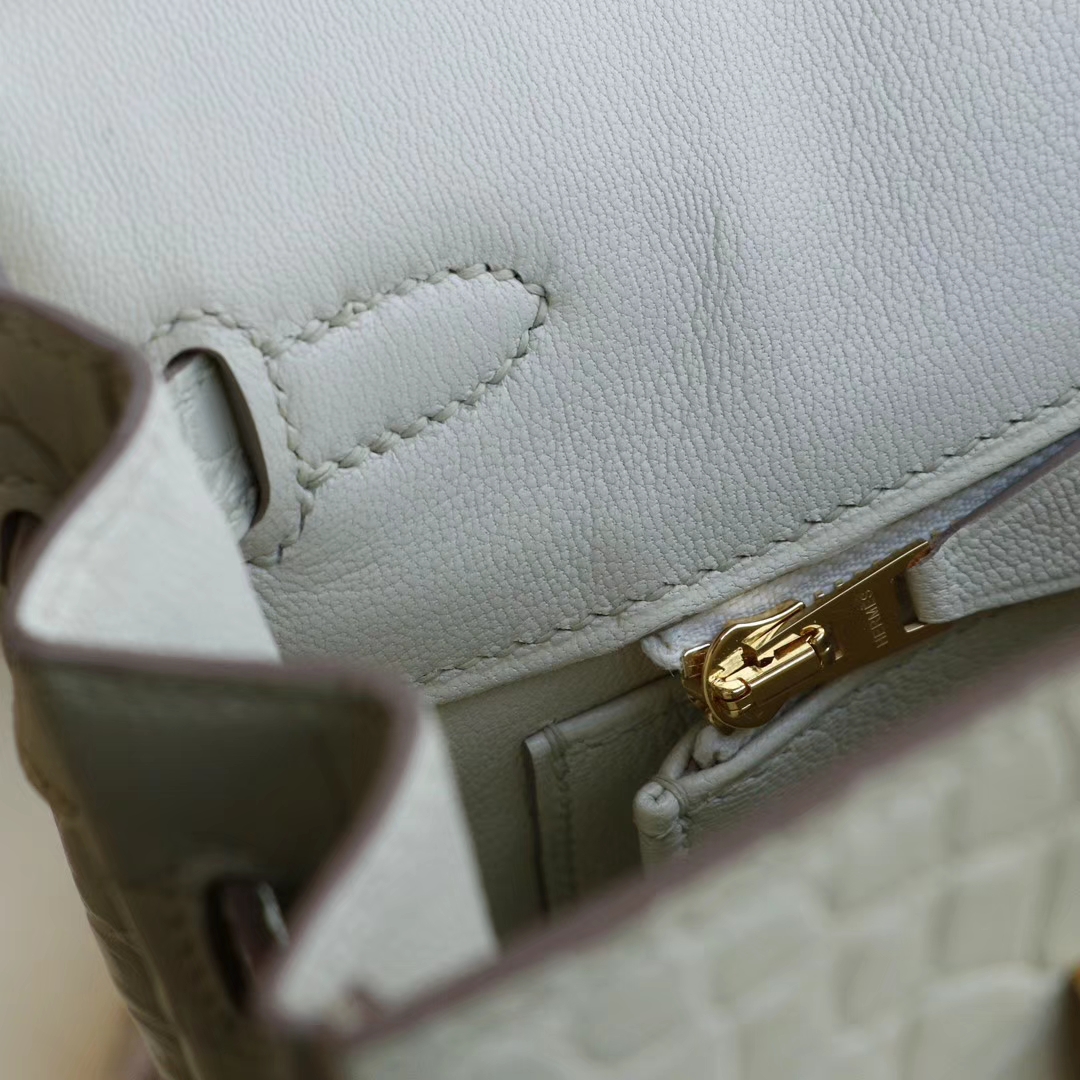 HERMES 8L奶油白 金扣 Birkin25CM 铂金包 雾面鳄鱼俩点 H家老师傅全手缝