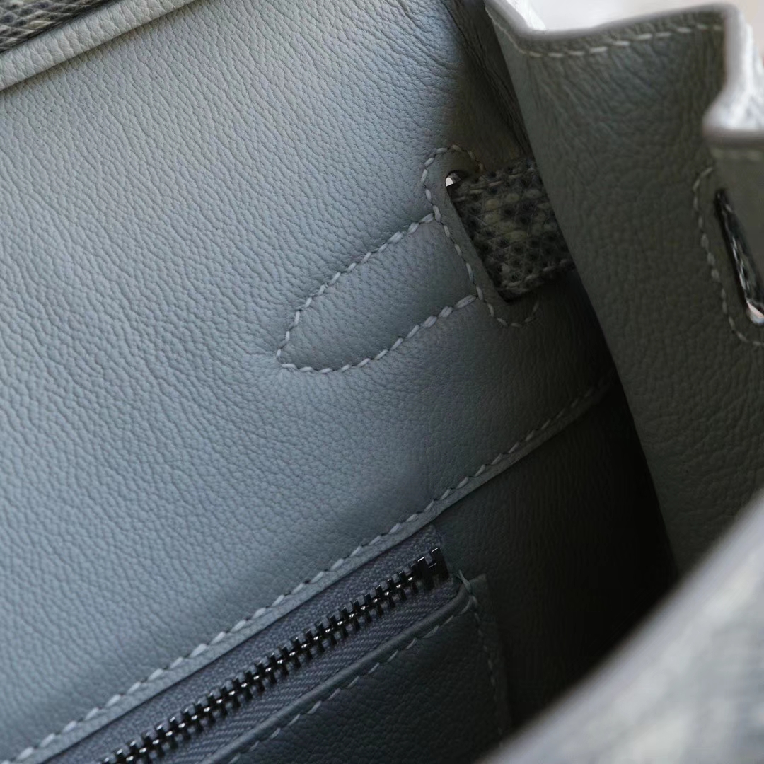 HERMES 喜马拉雅蜥蜴皮 银扣 Birkin30CM 铂金包 老师傅手工缝制工艺技术