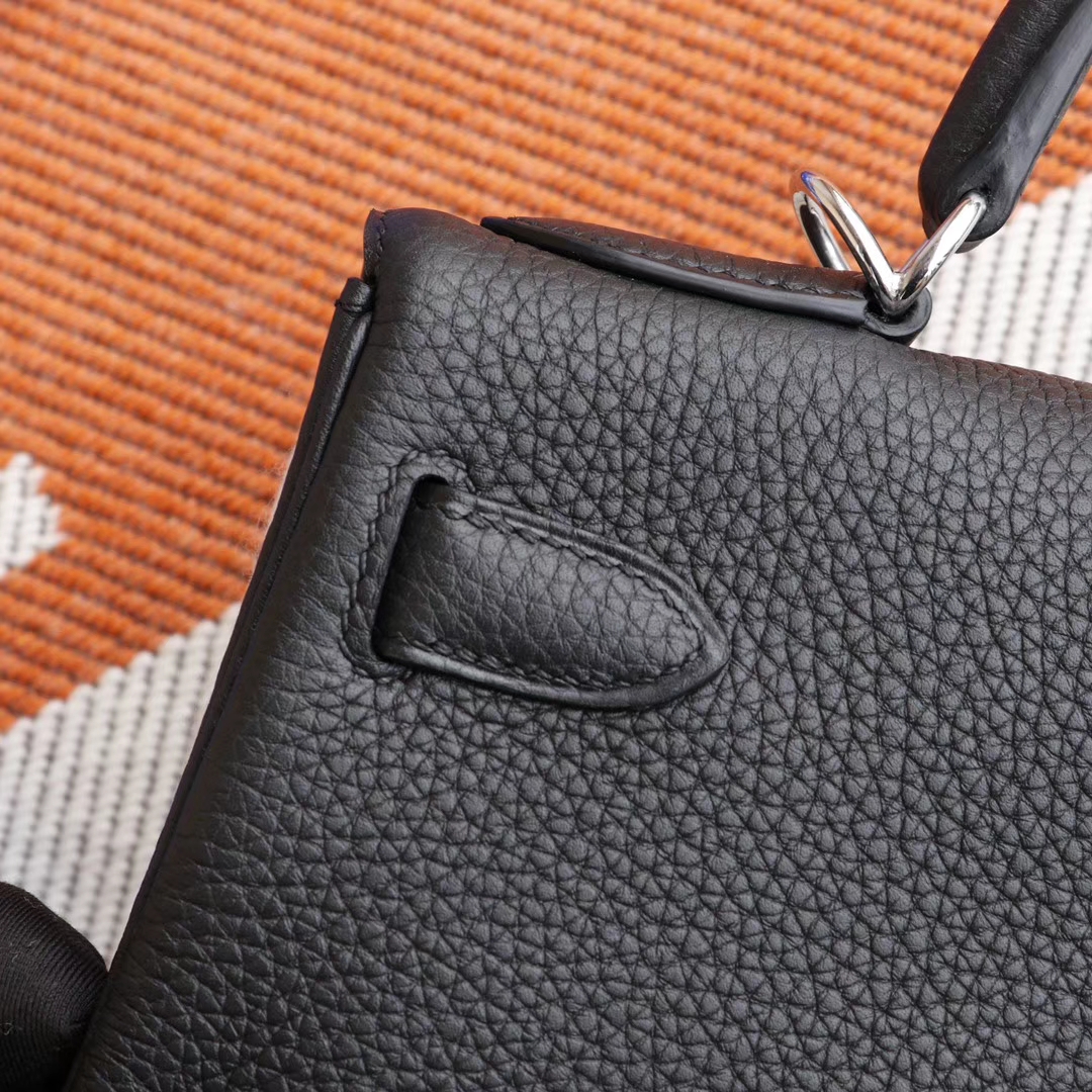 H家 CC89黑色 kelly28CM 法国Togo皮 全手缝银扣实拍  黑色超人气百搭色