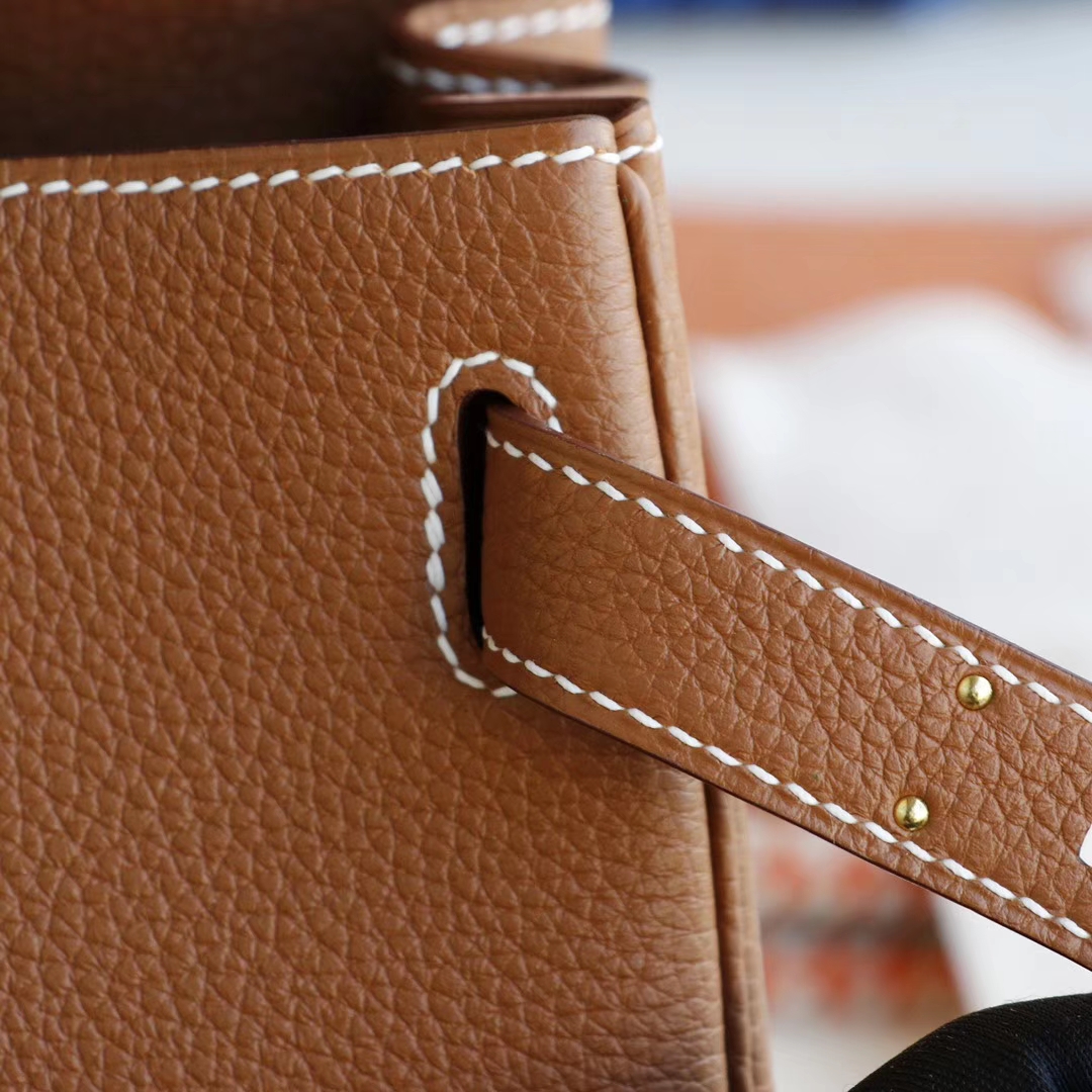 Hermes CK37金棕 内缝 金扣 Kelly28CM 原厂Togo皮 凯丽凯莉包 纯手缝蜡线缝制