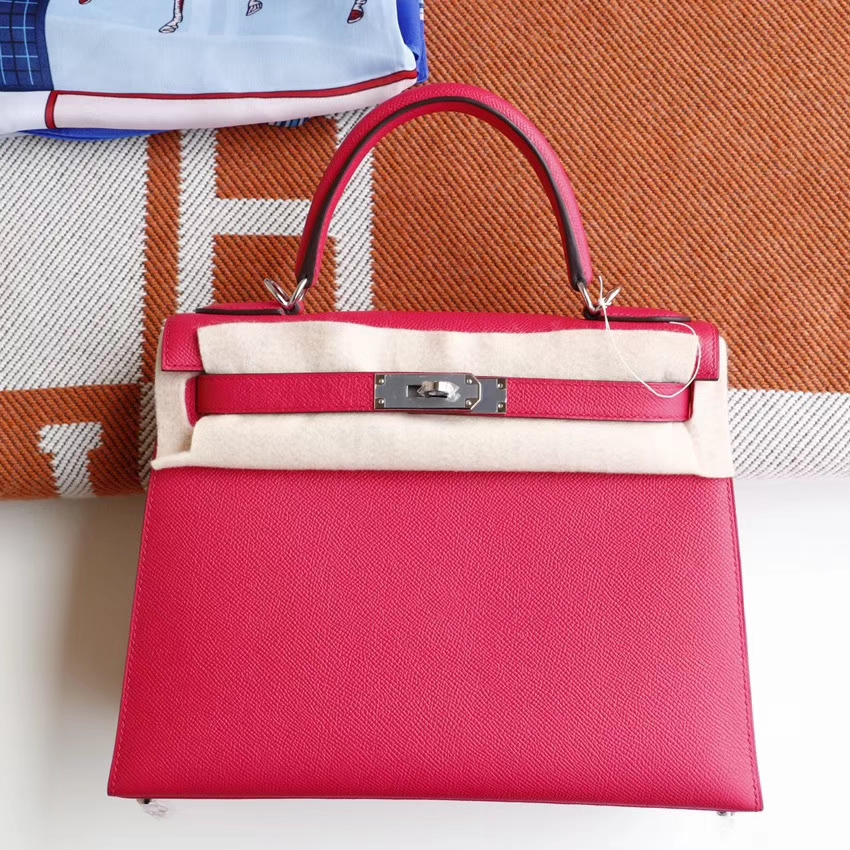 HERMES i6极致粉 最新色 很鲜艳 Kelly28cm Epsom 凯莉包 老师傅纯手工制作