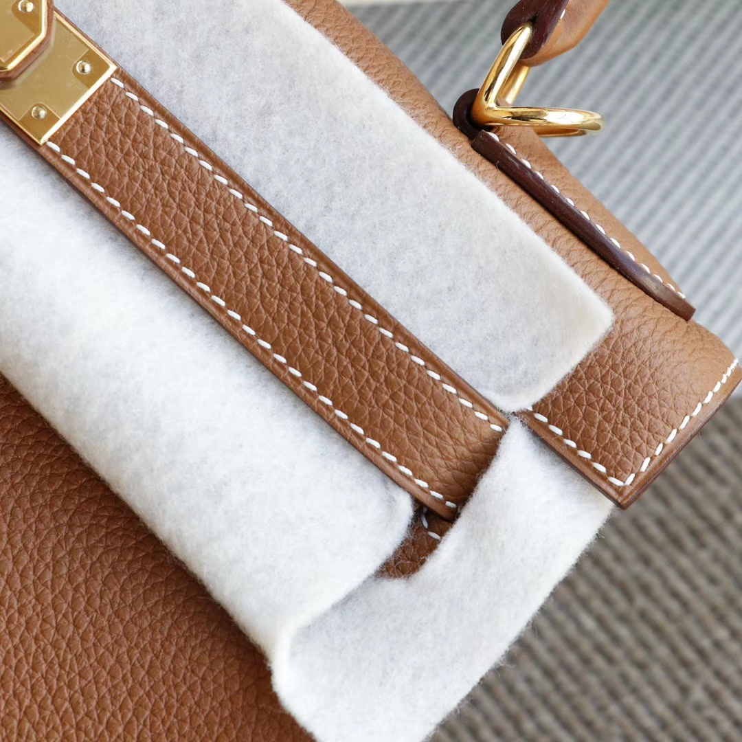 Hermes CK37金棕 内缝 金扣 Kelly28CM 原厂Togo皮 凯丽凯莉包 纯手缝蜡线缝制
