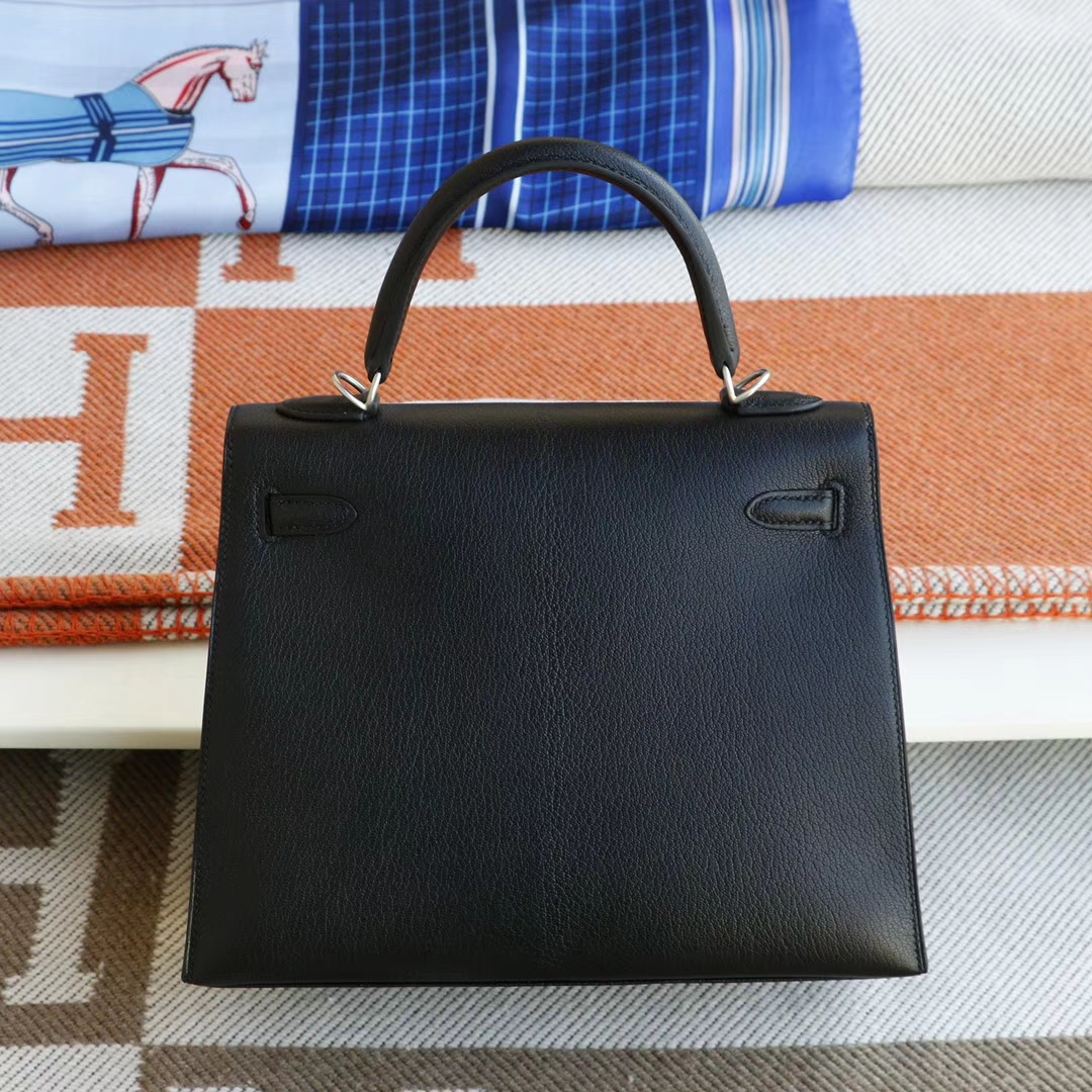 Hermes CC89黑色 磨砂银扣 Kelly25CM 原厂山羊皮 凯丽凯莉包 纯手缝蜡线缝制