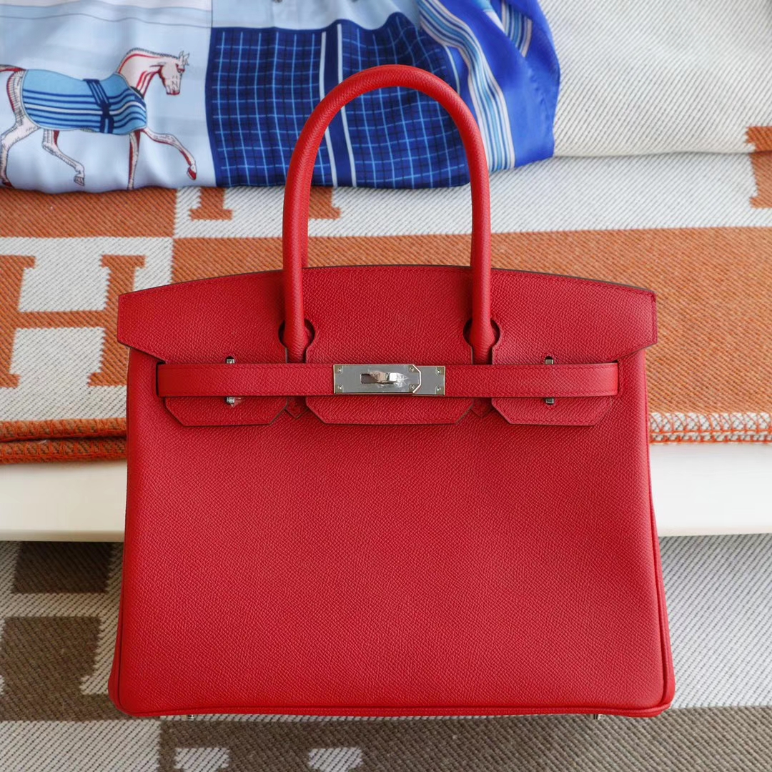 HERMES Q5国旗红 银扣 Birkin30CM 法国Epsom小牛皮 纯手缝蜡线缝制工艺