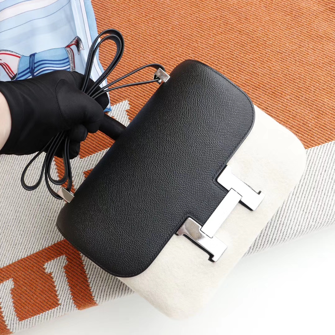 HERMES CC89黑色 Constance24CM 空姐包 原厂Epsom皮 银扣 纯手工手缝工艺制作