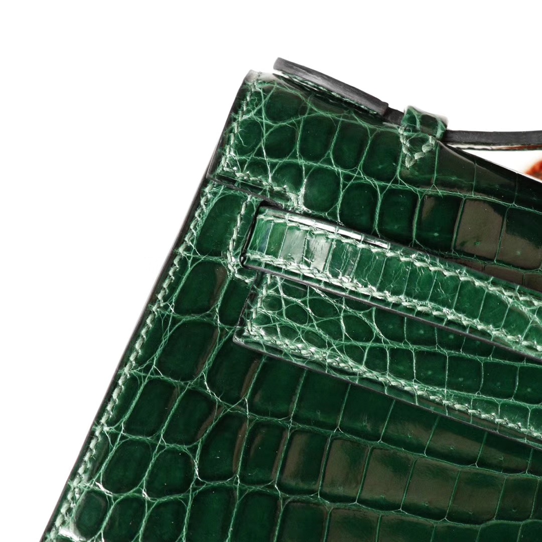HERMES 爱马仕hermes mini kelly pochette一代 美洲鳄鱼 6Q祖母绿 刻口