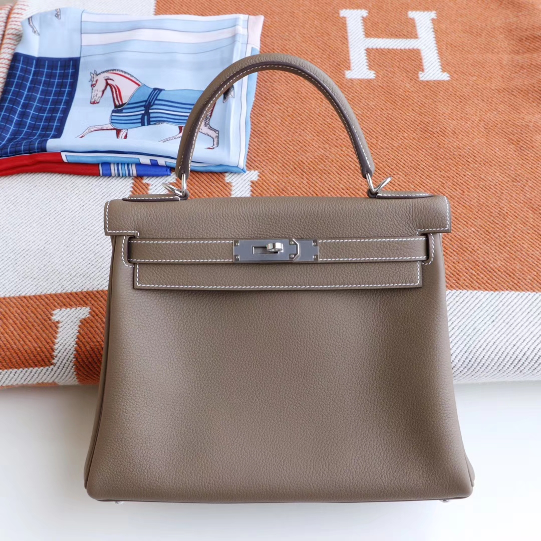 HERMES Ck18大象灰 Kelly28cm 原厂togo皮 金扣 内缝 凯莉包 老师傅纯手工制作