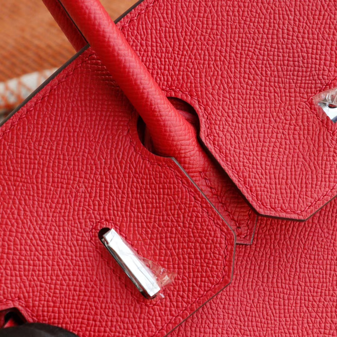 HERMES Q5国旗红 银扣 Birkin30CM 法国Epsom小牛皮 纯手缝蜡线缝制工艺