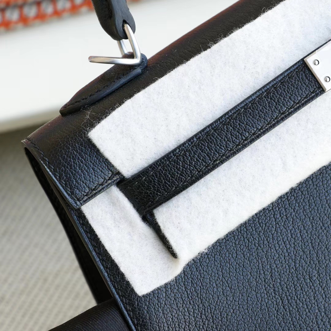 Hermes CC89黑色 磨砂银扣 Kelly25CM 原厂山羊皮 凯丽凯莉包 纯手缝蜡线缝制