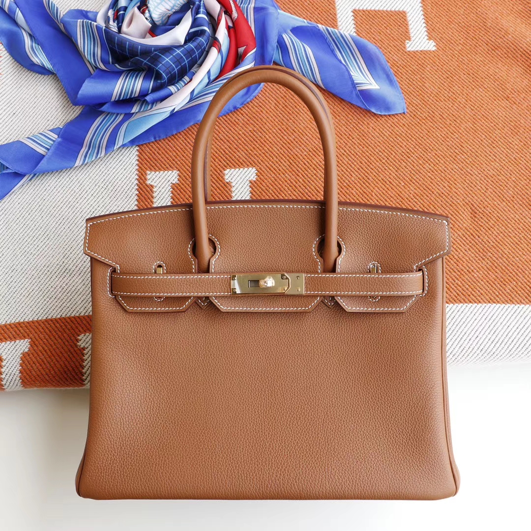 HERMES 现货、CK37金棕 Birkin30CM Togo皮 金扣