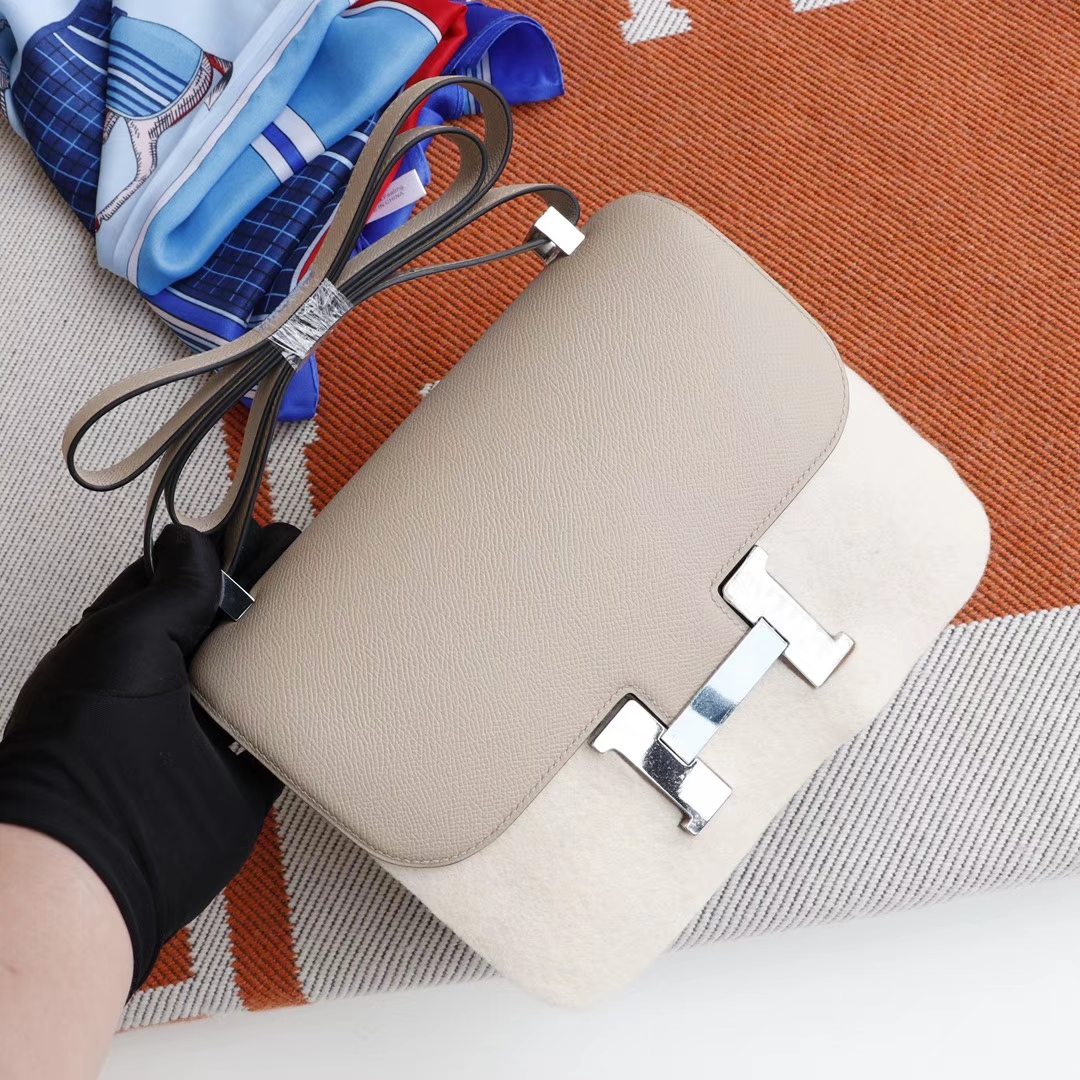 HERMES Ck81斑鸠灰 Constance24CM 空姐包 原厂Epsom皮 银扣 纯手工手缝工艺制作
