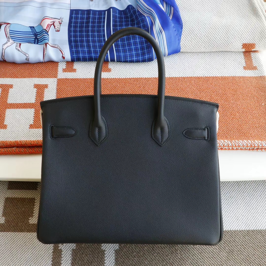 HERMES CC89黑色 银扣 Birkin30CM 法国Epsom小牛皮 纯手缝蜡线缝制工艺