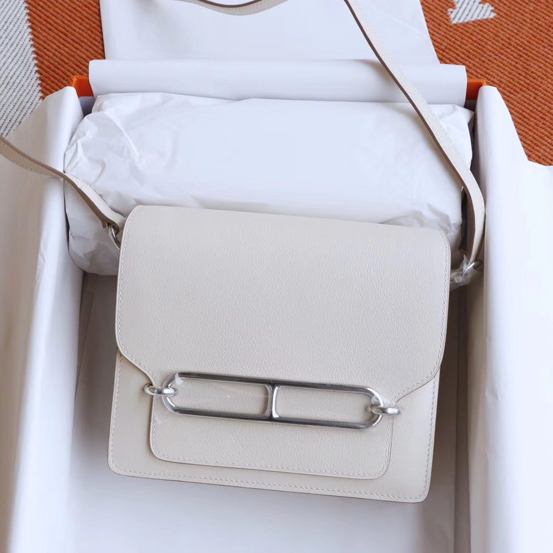 HERMES Roulis19CM 猪鼻子包 原厂Evercolor皮 顶级纯手缝工艺缝制 8L奶油白
