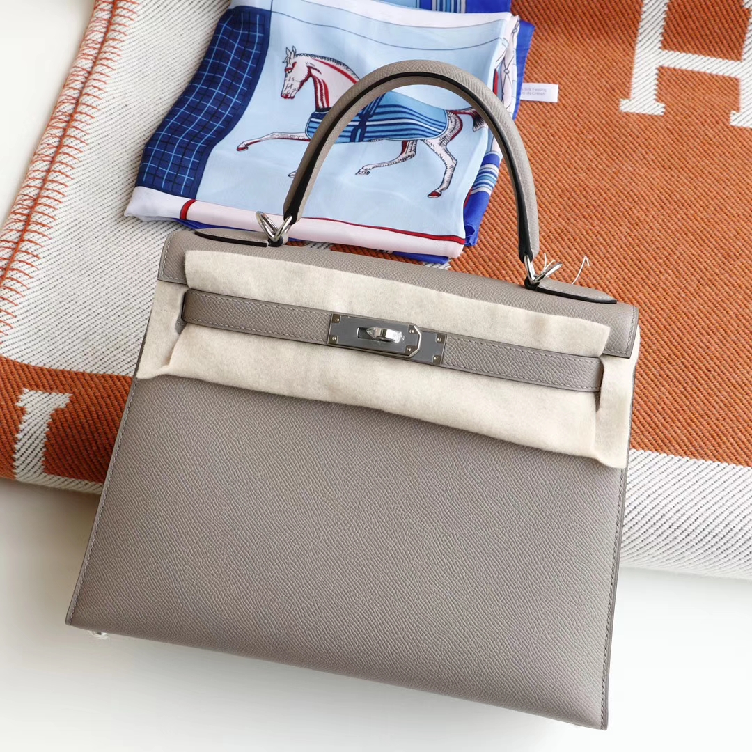 HERMES 最新热卖款颜色 很大方很文艺的颜色 M8沥青灰 Kelly28cm epsom皮 外缝 银扣