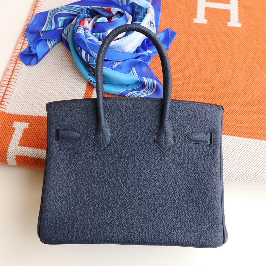 HERMES 沉重冷静大方 2Z午夜蓝 铂金包 birkin30cm 法国togo小牛皮 金扣
