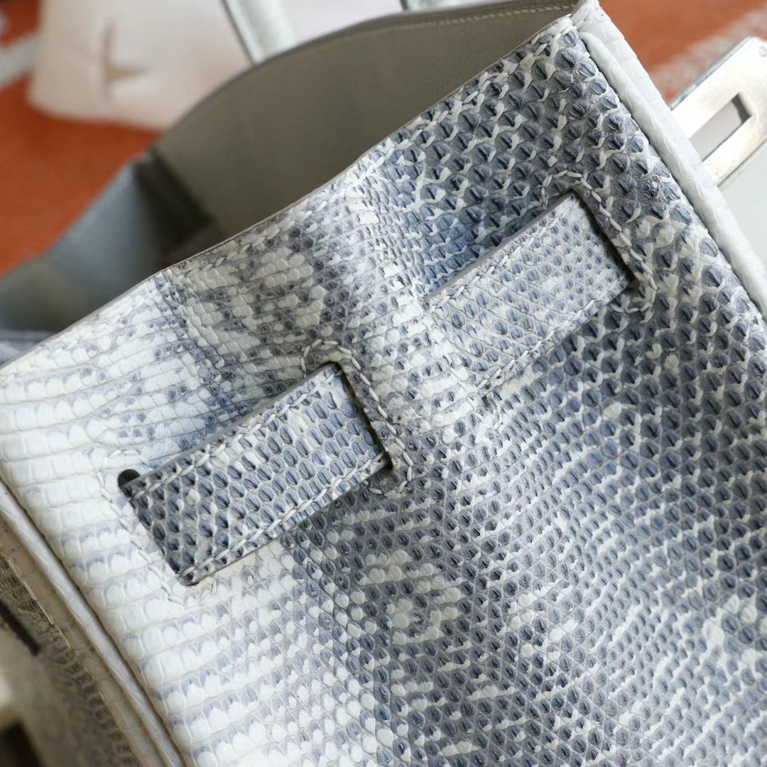 HERMES 喜马拉雅蜥蜴皮 银扣 Birkin30CM 铂金包 老师傅手工缝制工艺技术