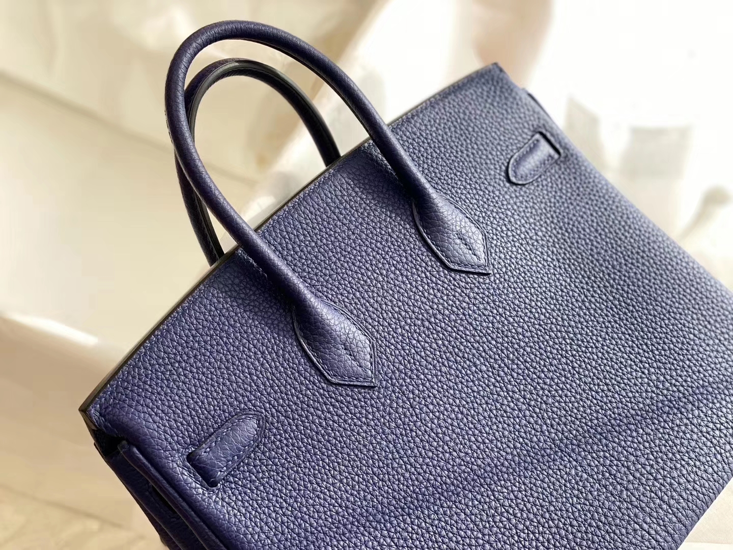 19年秋冬新色M3 蓝紫蓝紫超好看！ M3蓝紫色 银扣 birkin25CM 原厂Togo皮 铂金包 纯手缝蜡线缝制工艺