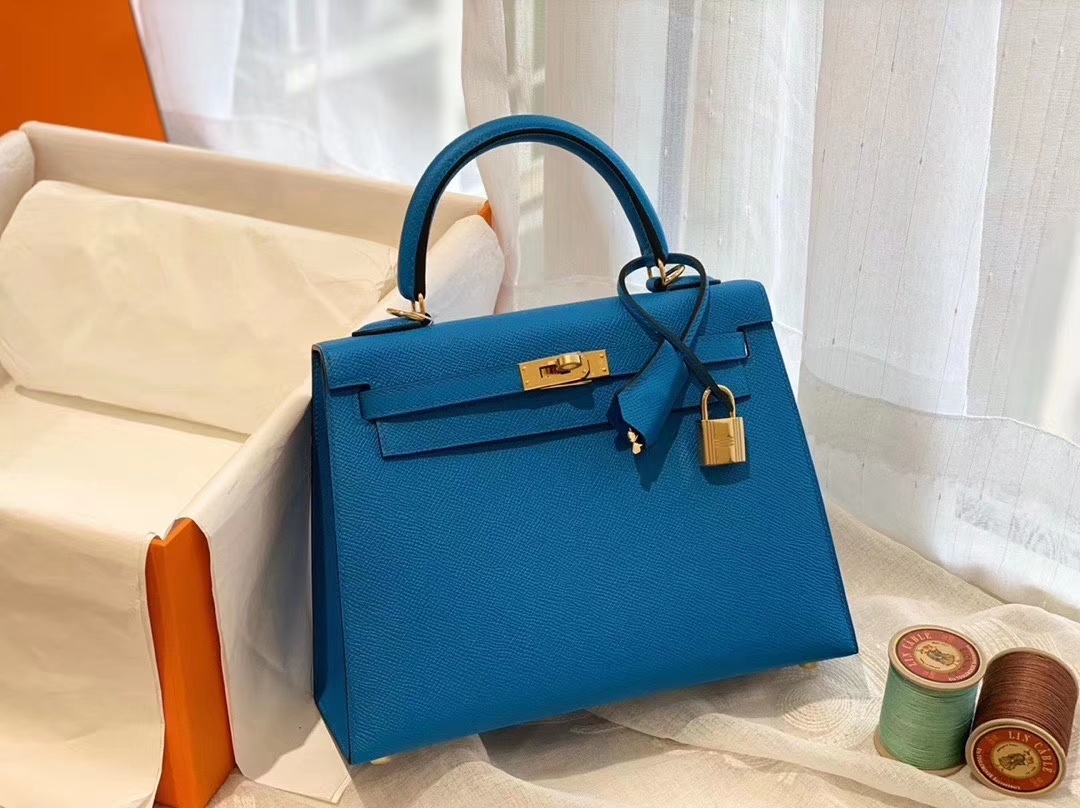 Kelly 25cm epsom皮 B3坦桑尼亚蓝 金扣 版型比birkin更有年轻的感觉 可拎可肩背