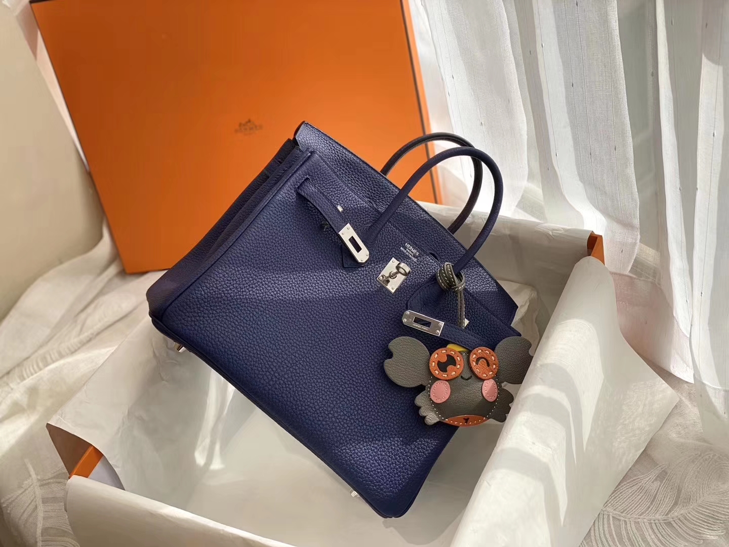 19年秋冬新色M3 蓝紫蓝紫超好看！ M3蓝紫色 银扣 birkin25CM 原厂Togo皮 铂金包 纯手缝蜡线缝制工艺