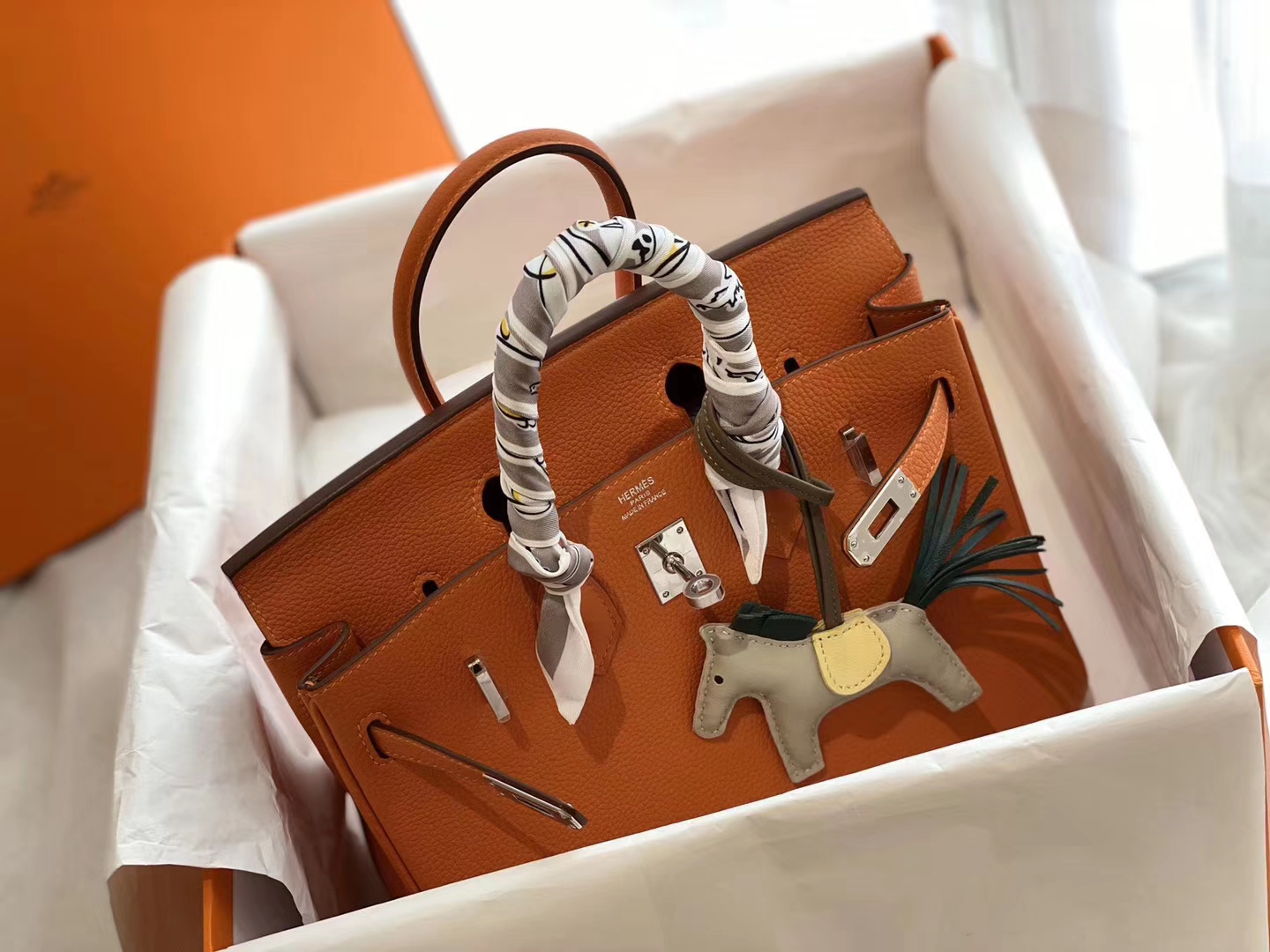 永不过气的经典橙 H家代表色 Ck93橙色 银扣 birkin25CM 原厂Togo皮 铂金包 纯手缝蜡线缝制工艺