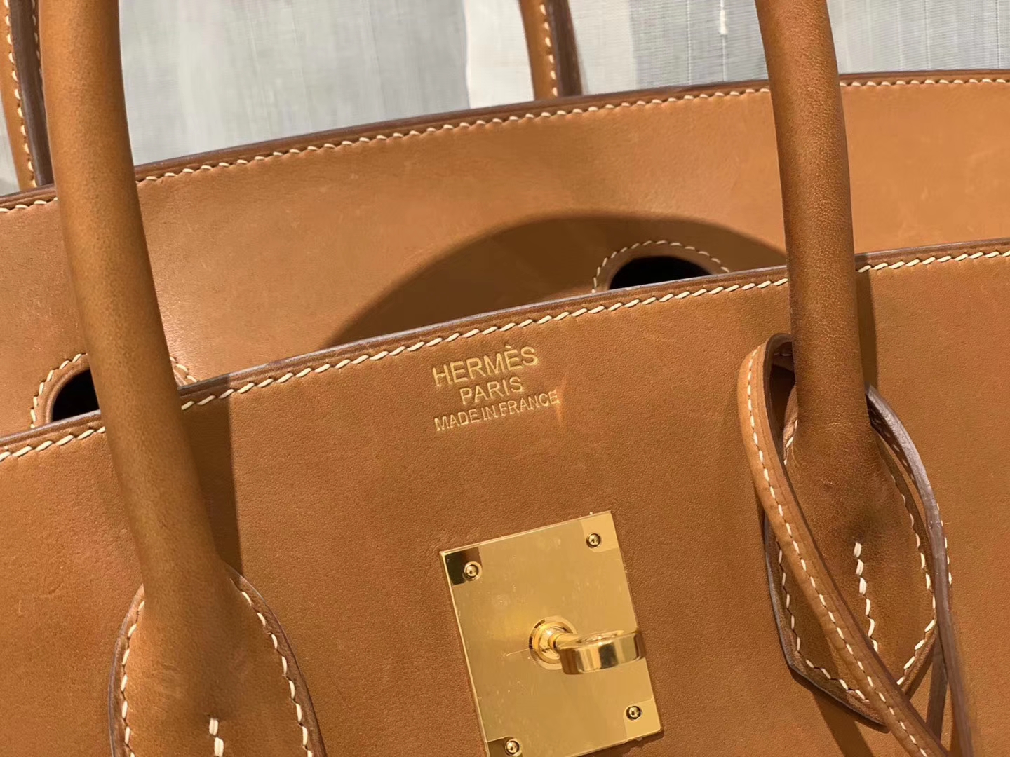 爱马仕 35birkin 原厂御用马鞍皮 马鞍色 金扣 蜡线手缝 ～