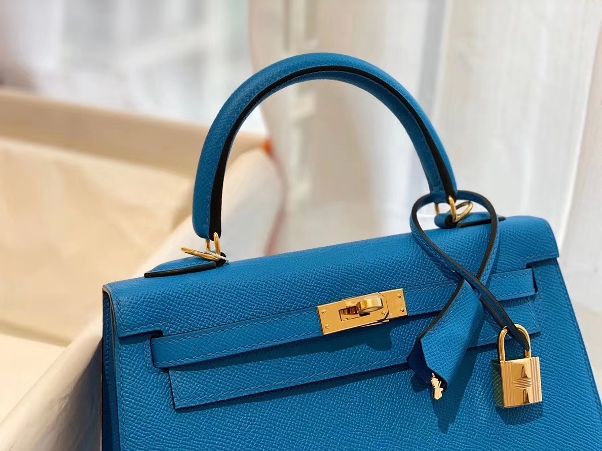Kelly 25cm epsom皮 B3坦桑尼亚蓝 金扣 版型比birkin更有年轻的感觉 可拎可肩背