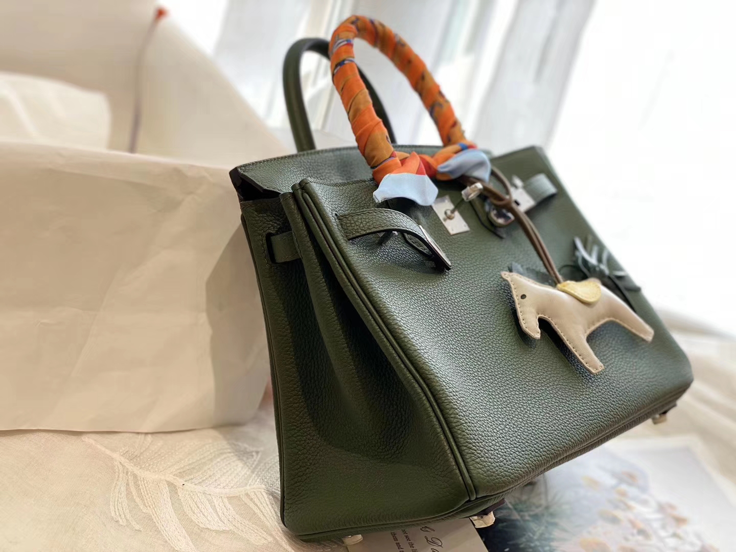 无敌推荐皮质到工艺都无可挑剔 V6丛林绿 银扣 birkin25CM 原厂Togo皮 铂金包 纯手缝蜡线缝制工艺