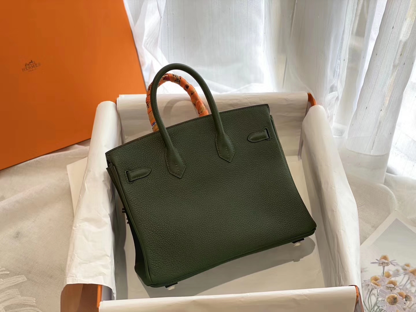 无敌推荐皮质到工艺都无可挑剔 V6丛林绿 银扣 birkin25CM 原厂Togo皮 铂金包 纯手缝蜡线缝制工艺